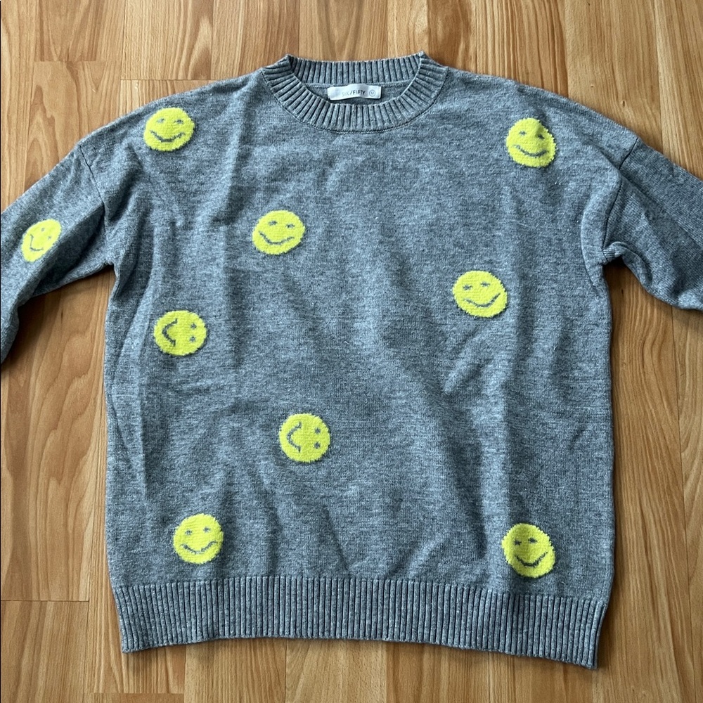 Six / Fifty Smiley Face 😊 Gray Sweater size medium